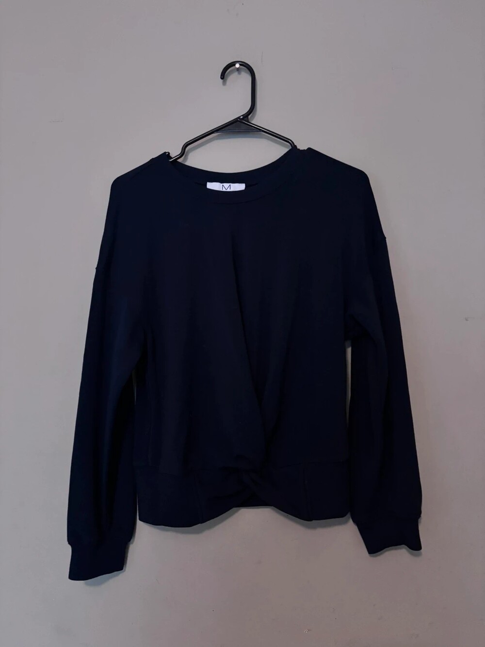 Magaschoni Women’s Navy Blue Front Knot Crew Neck Ultra Soft Long Sleeve Top